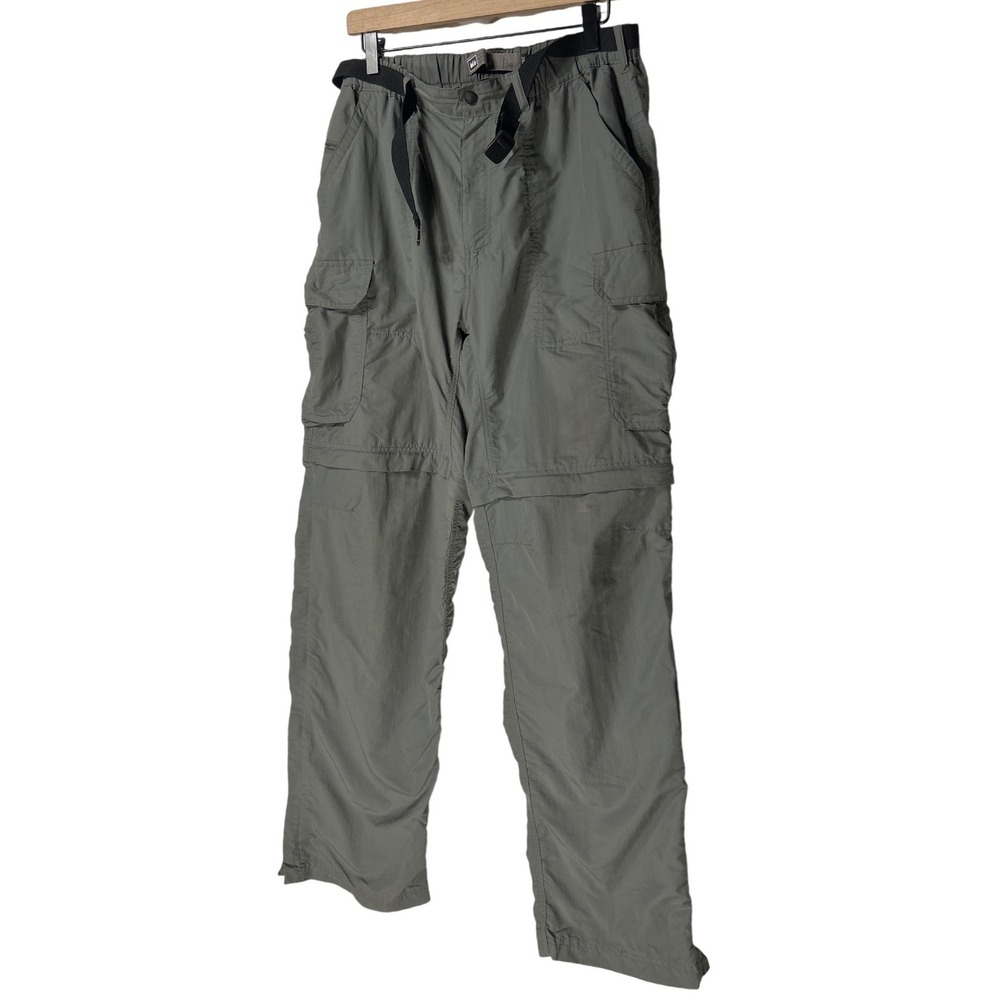 REI Sahara Convertible Hiking Pants Gray-Green Zip Off Shorts 34L Retail $65 EUC